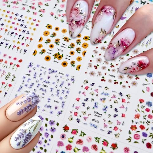 30 Sheets Flower Nail Stickers for Nail Art, 3D Self-Adhesive Nail Decals - color: Different Flower