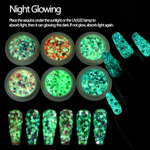 Halloween Glow in the Dark Glitter Nail Art Sequins 3D Luminous Nail Flakes