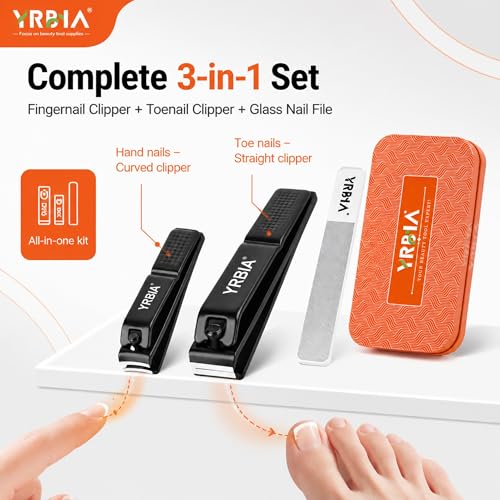 Nail Clipper Set with Glass File & Tin Box, Black - size: 3-piece set
