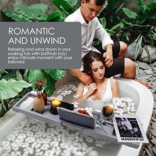 Foldable Bathtub Tray Caddy with Soap Dish Adjustable 29.5-43'' Grey - color: Gray