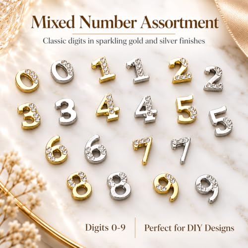 20 Pcs Numbers Nail Charms Gold Silver Flatback Numbers Nail Rhinestones - color: Shining Silver