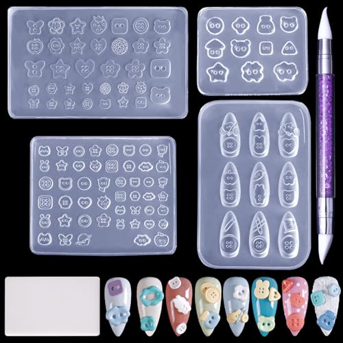Laza 4pcs Button Silicone Nail Art Molds Multiple Shaped Nail Molds - color: Button