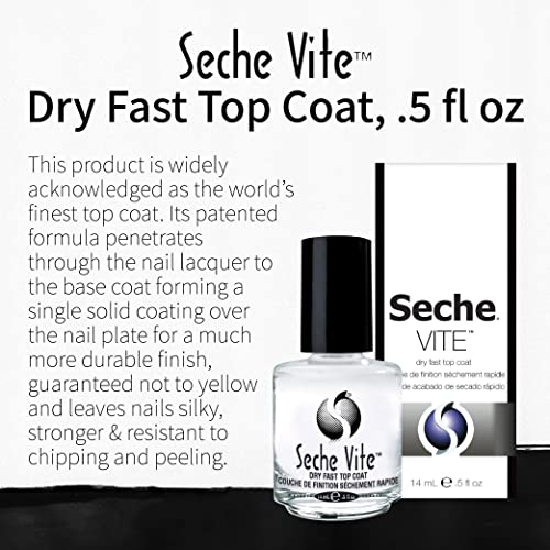 Seche Vite Dry Fast Top Coat – Quick Dry Clear Nail Polish Top Coat for High Gloss Shine, Long-Lasting Manicure, Made in the USA, 0.5 fl oz - color: Dry Fast Top Coat, size: 0.5 Fl Oz (Pack of 1)