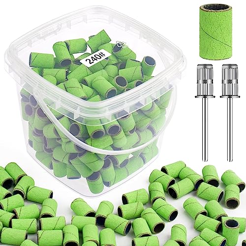 Sanding Bands for Nail Drill 240 Grit Extreme Fine Nail Sanding Bands 200Pcs Green Professional Sanding Bands and 2Pcs Nail Drill Bits for Manicures and Pedicure - color: green, size: 240 grit