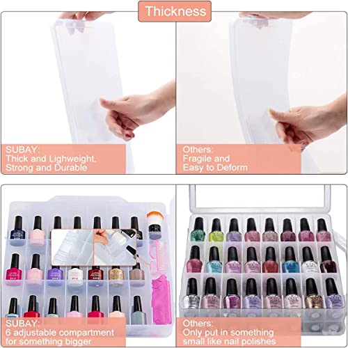 SUBAY 2 Pcs Portable Nail Polish Organizer, Clear Double Side Nail Polish Holder ,Gel Nail Storage for 48 Bottles with 6 Adjustable Dividers in Each Side Space Saver - size: 2 Pieces Clear
