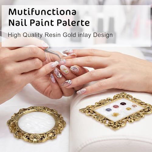 2Pcs Gold Vintage Nail Art Palette, Manicure Mixing Display Holder Board