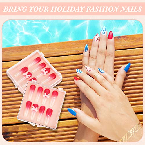 Landhoow 15 Pcs Press on Nail Box, Acrylic Display Case,Pink - color: Pink