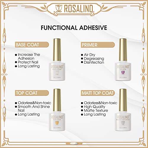 ROSALIND 4PCS(10ML) Nail Primer Base Coat Glossy Matte Top Coat Gel Polish - color: Clear