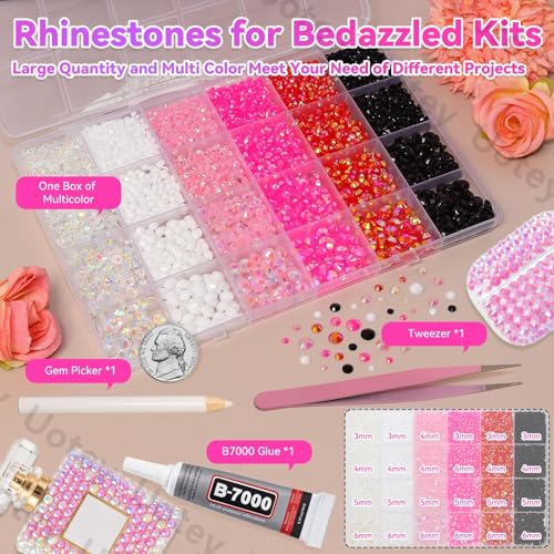 24Grid White Pink Black Red Clear Flatback Gems Bedazzling Kit - color: S4