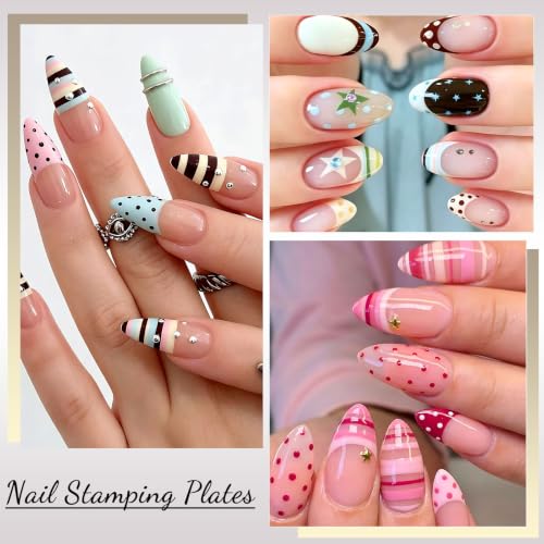 Nail Stamping Plates Kit With Stamper-French Line,Curve,Star,Dot Templates