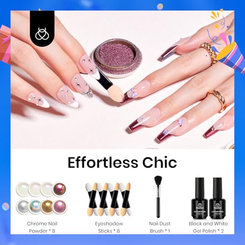Beetles Metallic Chrome Nail Powder Kit Black White Colors Gel Polish - color: B - Multicolor-8-10