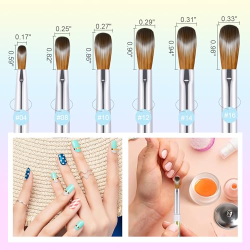 6PCS Kolinsky Nail Art Brush Set, 4/8/10/12/14/16. Oval Shaped Acrylic Powder Nail Design Tools for Professional Manicure DIY Home - color: Gradient, size: 6PCS