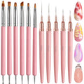 6 Nail Art Brushes with Dotting Tools and 5 Liner Brushes for Nails Detail - color: APink