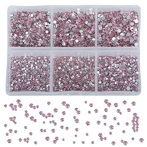 Bymitel 7200 Pieces 6 Mixed Sizes Glue Fix on Glass Rhinestones Round Crystal Gems Flatback for DIY Jewelry Making with one Picking Pen(6-Sizes 7200PCS, Lt. Rose) - color: Lt. Rose, size: 6-SIZES 7200PCS