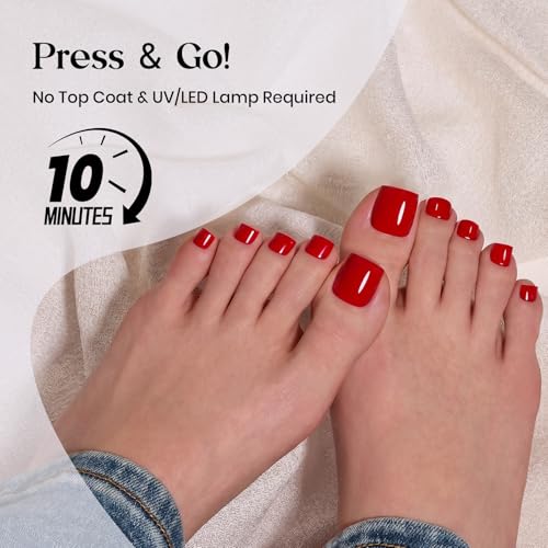 Beetles Red Press On Toenails - Cherry Rouge, Short Square 150 Pcs - color: 3 - Red Solid - Short