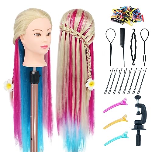 Eumos Mannequin Head with Hair, 29'' Training Head for Braiding - color: Colorful