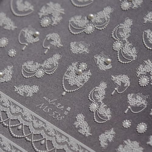 5D Embossed Nail Stickers, Premium Salon-Quality Self-Adhesive 3D Nail Art Decals, Refined Classic Designs for Easy DIY Manicure (Bridal Veil) - color: Bridal Veil