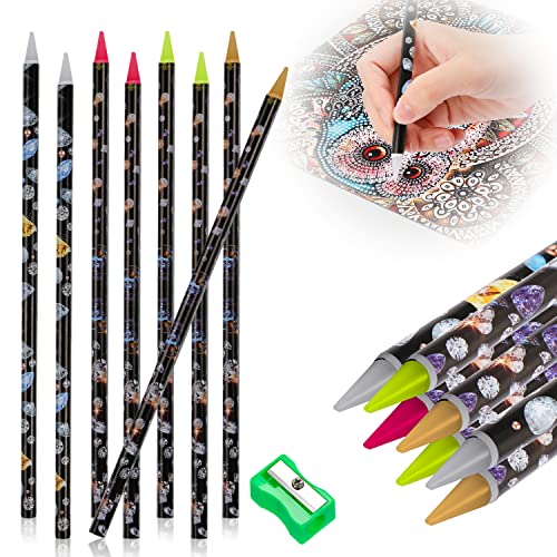 BENOSPACE 9 Pcs Diamond Painting Pen Rhinestone Picker Pencil Set Self Adhesive Nail Dotting Wax Pen with Pencil Sharpener Resin Point Drill Pens 5D Crystal Gem Pick up Tools DIY Nail Art Accessories