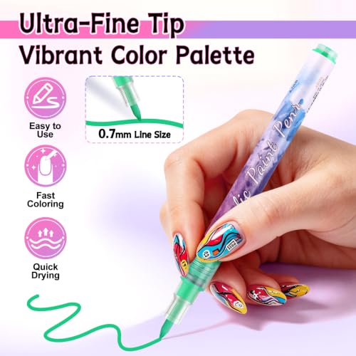 12 Colors Nail Art Pens Set, TOROKOM Nail Art Markers 3D Nail Polish Pens - color: 12 Color-F