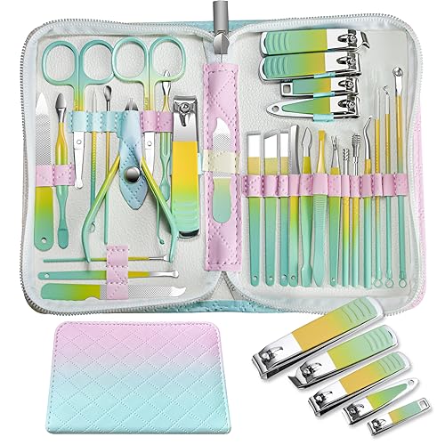 Portable Travel Nail Tool Kit，30Pcs Travel Manicure Set - color: 30 in 1 Multi-colored