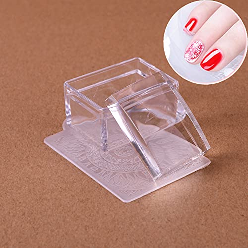 GSHLLO 2 Sets Rectangle Clear Silicone Nail Art Stamper with Scraper Nail Stamping Jelly Manicure Tools for DIY Nail Deco