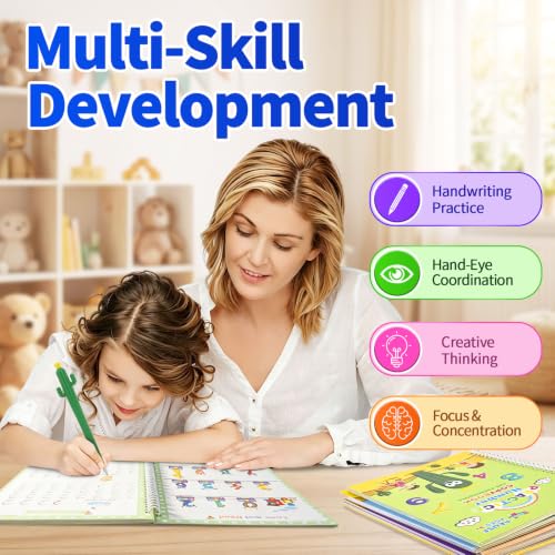 LUCKFUTURE Large Grooved Writing Practice Books for Kids 3-8 - size: Large Handwriting Practice Books
