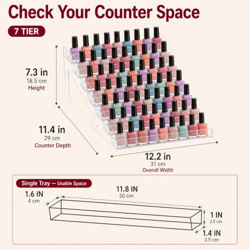 7-Tier Nail Polish Organizer, Clear PET Tabletop Display Rack - color: Clear - 7 Tier