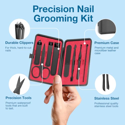 Men Nail Grooming Kit 8 Pcs, Precision Nail Clipper for Men, Red - color: Red