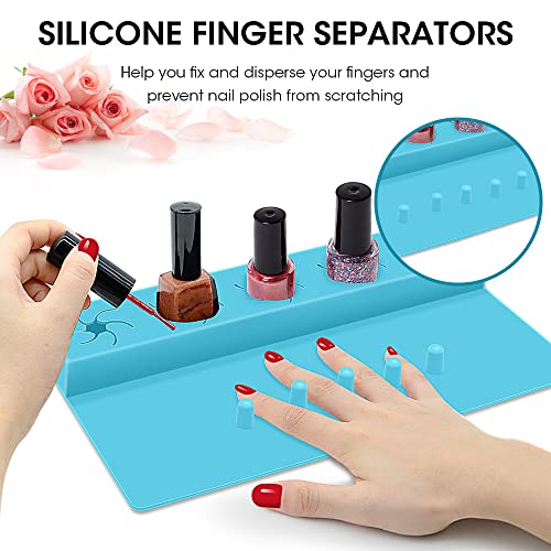Nail Polish Holder, 2 in 1 Silicone Hand Rest Mat Set - Blue - color: Blue