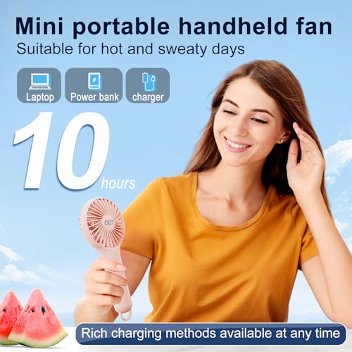QQT Mini Handheld Fan, Small Personal Cooler with 3 Speeds, Portable Battery Operated, USB Rechargeable Makeup Eyelash Dryer, Strong Airflow for Travel, Office, Outdoor, Women, Men, and Kids (Pink) - color: Pink