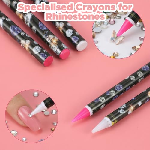 10pcs Wax Pencil for Rhinestones with Tray 5 Rhinestone Pen Picker Tool Kit Self Adhesive Picker Pencil Nail Dotting Wax Pen and 5 Rhinestones Trays Tools for Nail Art Painting