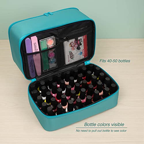 ButterFox Large Nail Polish Organizer Storage Case, Fits Nail Lamp Dryer and 40-50 Nail Polish Bottles (0.5 fl oz - 0.3 fl oz), Gel Nail Polish Kits Supplies Bag - color: Turquoise, size: M (40-50 Slots)
