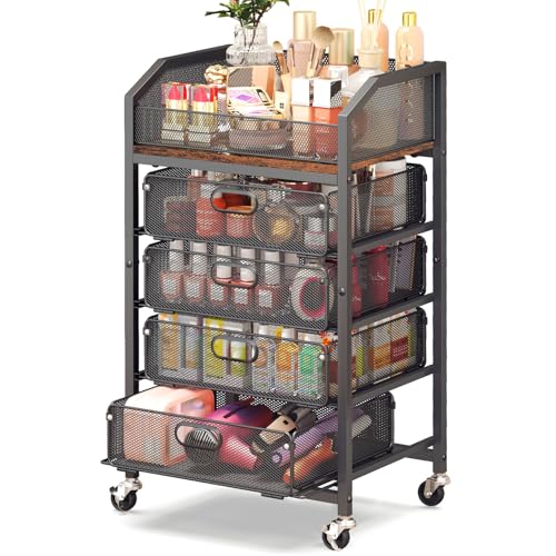 Goovilla Rolling Makeup Organizer Cart with Drawers, 5 Tier Metal, Black - color: Black, size: 5 Tier