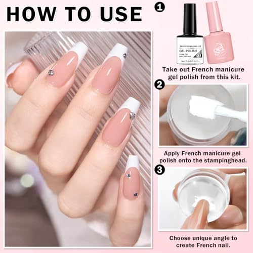 French Manicure Kit,Nude White French Tip Gel Polish,Set C