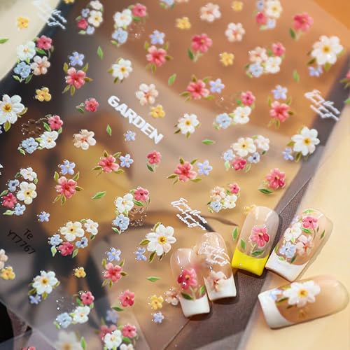 Flower Nail Art Stickers Elegant Floral Nail Decals Charms 3D Self-Adhesive Cute Flowers DIY Date Spring Summer Nail Supplies Manicure for Nail Decorations - color: Elegant Flowers