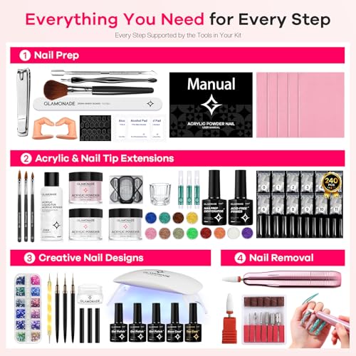 Glamonade Acrylic Nail Kit for Beginners: Prep to Finish Home Practice DIY - size: 600Pcs