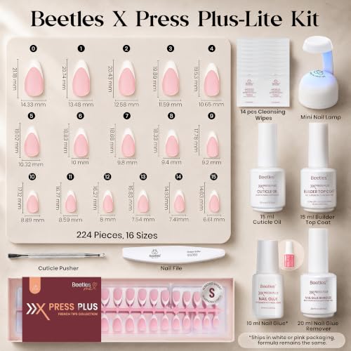Beetles French Tip Press On Nail Kit- Short Almond 224Pcs Pink - color: B - Pink French - S