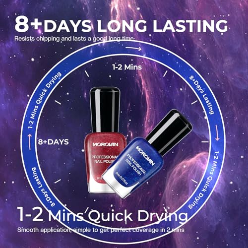 Morovan Magnetic Nail Polish Set: Cat Eye Glitter Dark Red Green Blue Black - color: Blue