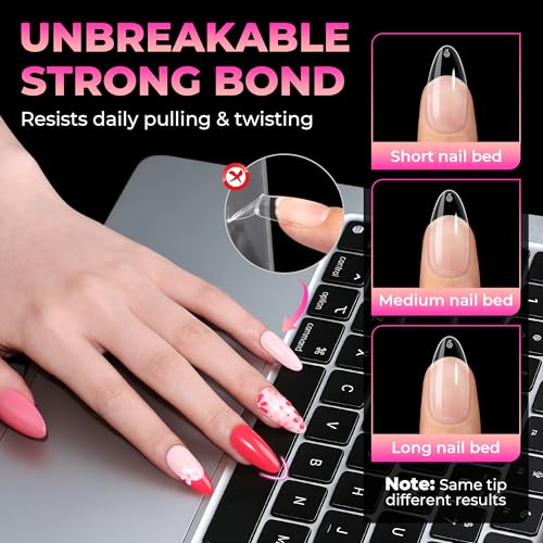 UNA GELLA 510Pcs Almond Gel Nail Tips 15 Sizes Pre-Etched Full Cover