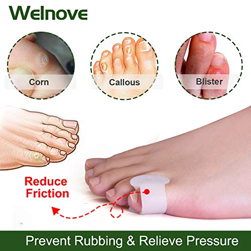Welnove Gel Toe Separator, Pinky Toe Spacers, Little Toe Cushions for Preventing Rubbing & Relieve Pressure (Pack of 12) - color: White