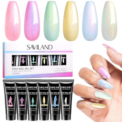 Saviland Hema-Free Poly Gel, 6 Fine Shimmer Colors for Nail Art Home Salon - color: 02- 6 Colors Water-Light Radiance