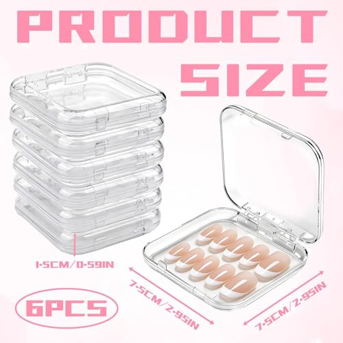 6 Pcs Press On Nail Packaging Storage Box, Clear Acrylic