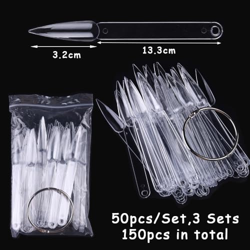 SUTOKAKA 150 Pcs Nail Swatch Sticks with Ring, Clear Pointed Shaped - color: Clear Stiletto 150pcs