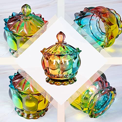 Joeyan 6 oz Colorful Embossed Glass Jars with Lid - Crystal Glass Candy Dishes - Iridescent Candy Jars Jewelry Box for Wedding, Party, Buffet Decorative - color: Colorful-1