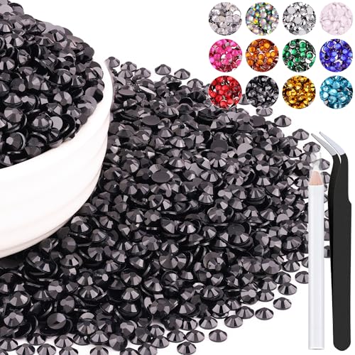 6000PCS 4mm Resin Rhinestones Bulk for Crafting (Black), Flatback Bedazzling Crystals for Crafts DIY Nail Decoration, Gems Charms for Tumbler Shoes Clothing Fabric with Pickup Pen and Tweezers - color: B04 Resin Rhinestones (Black), size: 4mm