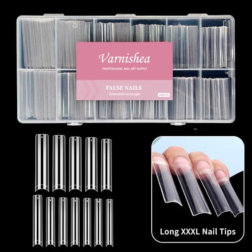 3XL Square Nail Tips, Long Half Cover Gel Tips 288 Pcs - size: Extended Rectangle