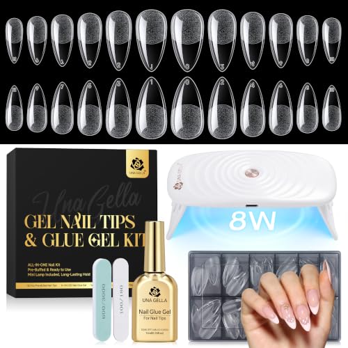 UNA GELLA Medium Almond Gel Tips Nail Kit, Pre-Etched Nail Tips 120PCS