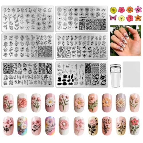 6 Sheets Nail Stamping Plate Flower Leaf Theme Nail Art Stamp - color: Flower Leaves