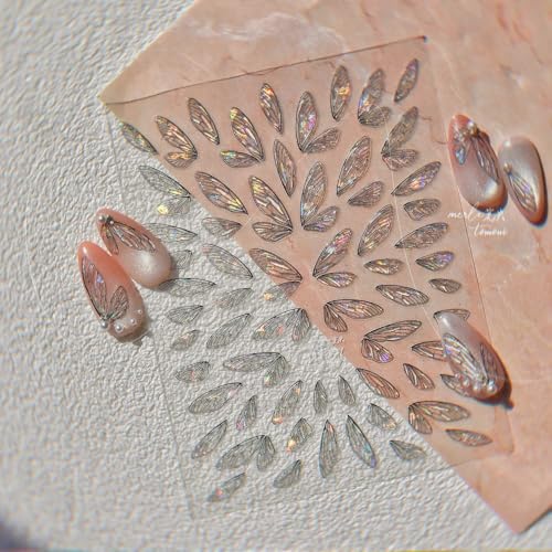 5D Embossed Nail Stickers, Premium Salon-Quality Self-Adhesive 3D Nail Art Decals, Refined Classic Designs for Easy DIY Manicure (Glass Wing) - color: Glass Wing