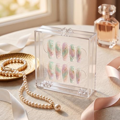 Landhoow 15 Pcs Press on Nail Box, Acrylic Display Case,Clear - color: Clear